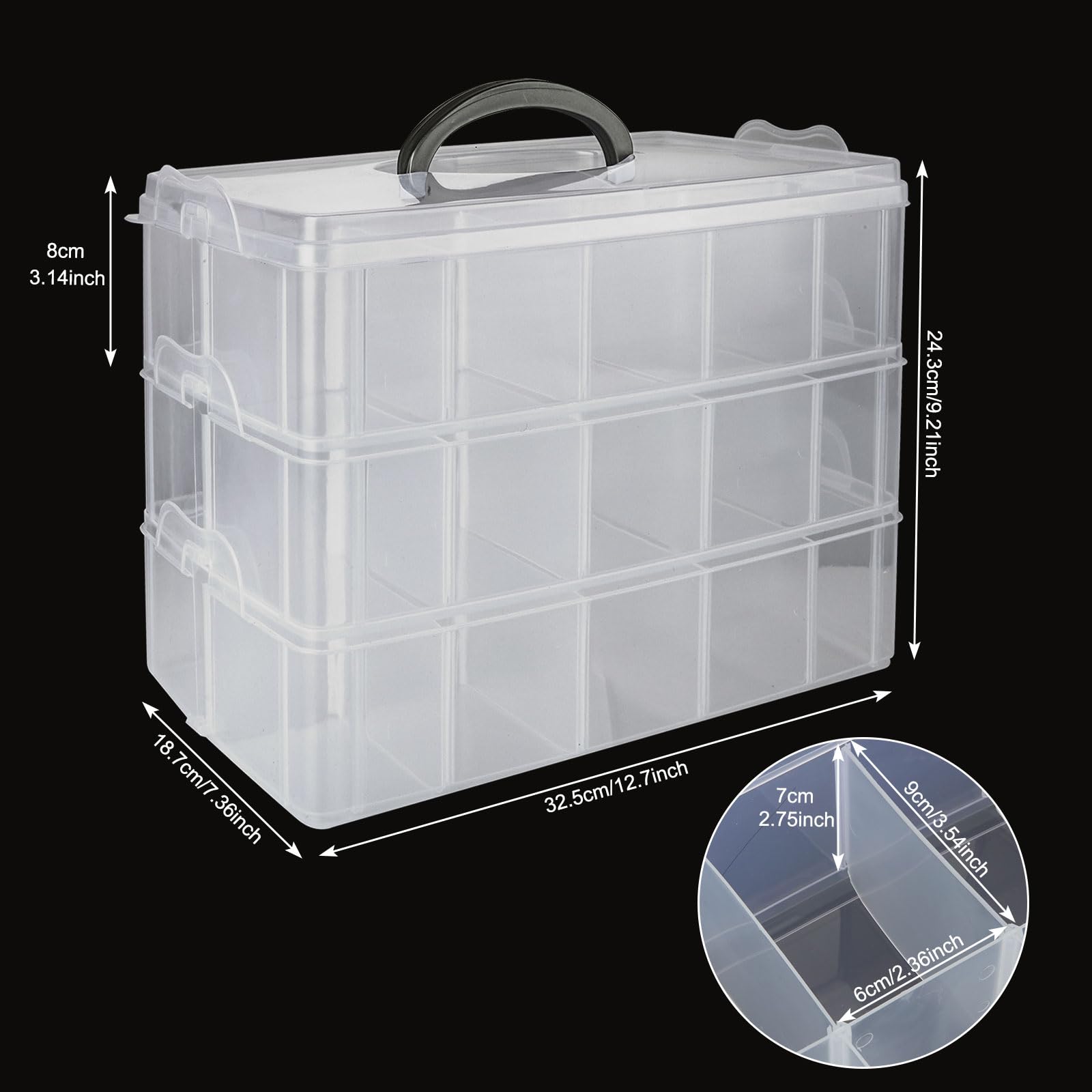 Sooyee 3-stöckige Aufbewahrungsbox Mit 30 Fächern – Transparent, Stapelbar, Für Bastelzubehör, Perlen, Spielzeug & Mehr, 25,4x17x17,8 Cm