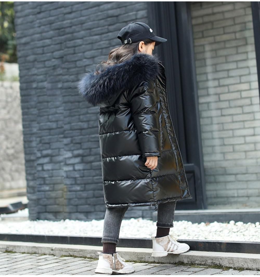 Kid Girls Fur Hooded Parka Puffer Down Jacket Coat Thick Winter Parka Mid Long Duck Down Puffer Padded Jacket - Image 3