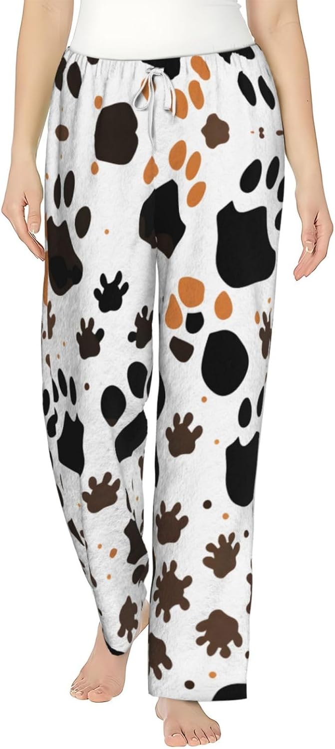 Animal Paw Prints Print Cozy Christmas Pajama Pants,Flannel Pajama Bottoms,Cater To Various Body Types