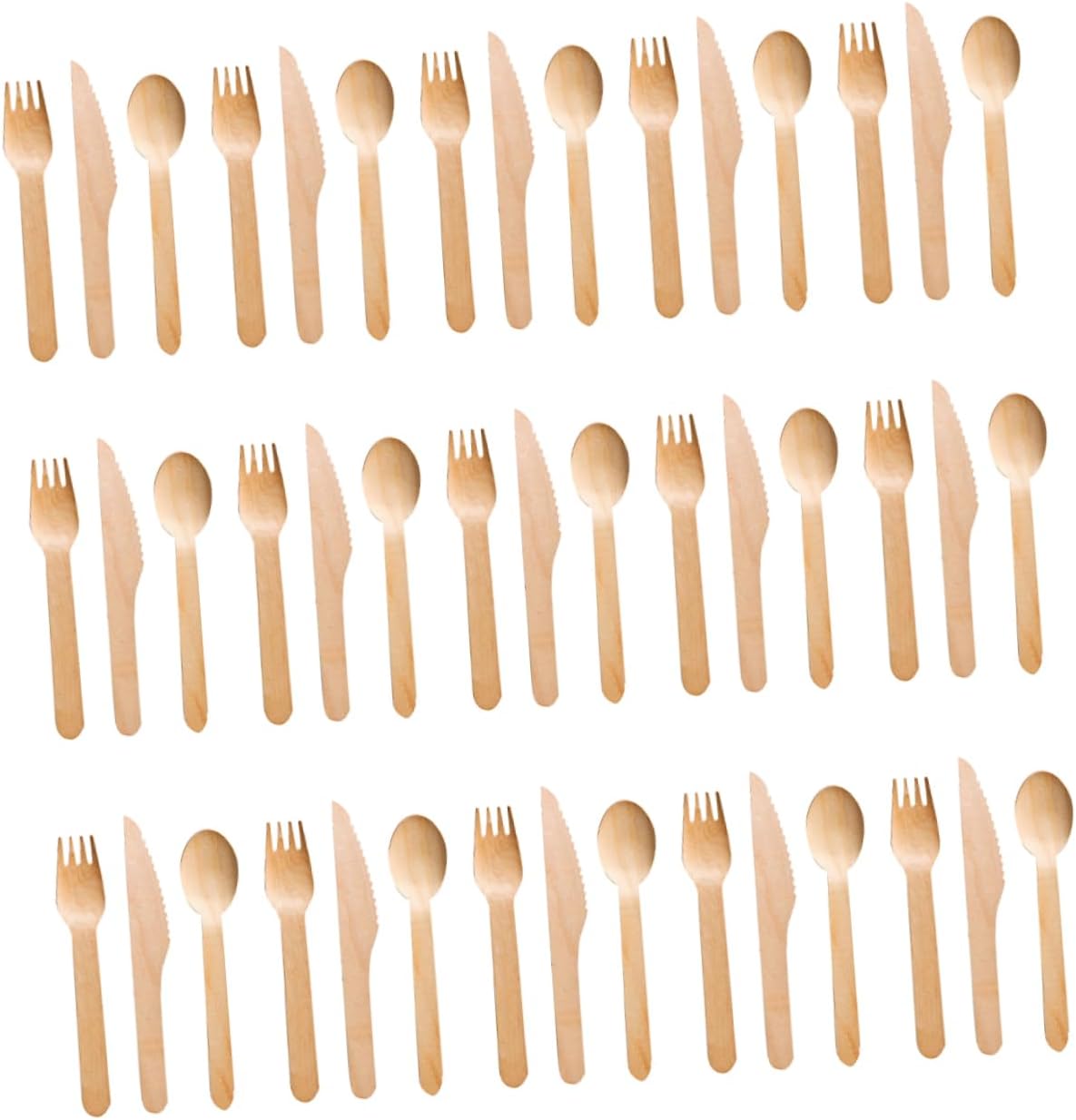 Alipis Wooden Spoons Forks Knives Eco-friendly Disposable Utensils Wood Cutlery Set for Events Home Restaurant