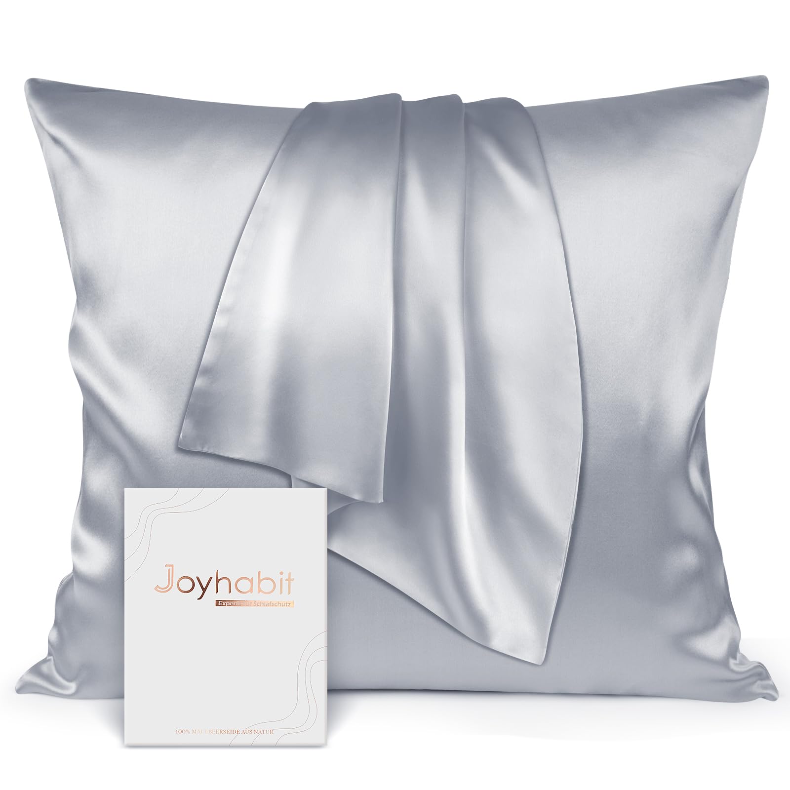 Joyhabit Seidenkissenbezug 80x80, Silbergrau, 16MM Silk Pillowcase aus 100% Bio Maulbeerseide, Super für den Schutz der Haarqualität und der Haut