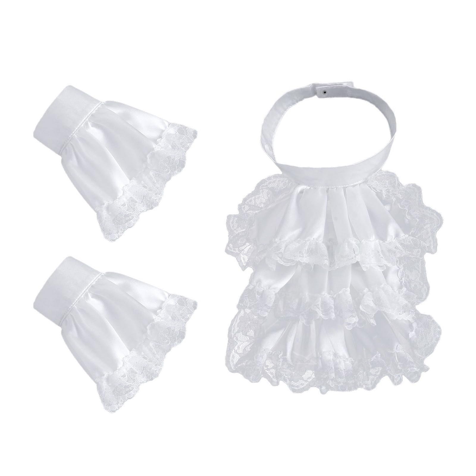 Micfeny Women's White Suit Elegant Detachable Ruffle Lace Jabot Neck Collar And False Sleeve Cuffs Set For Medieval Costume And Historical Event