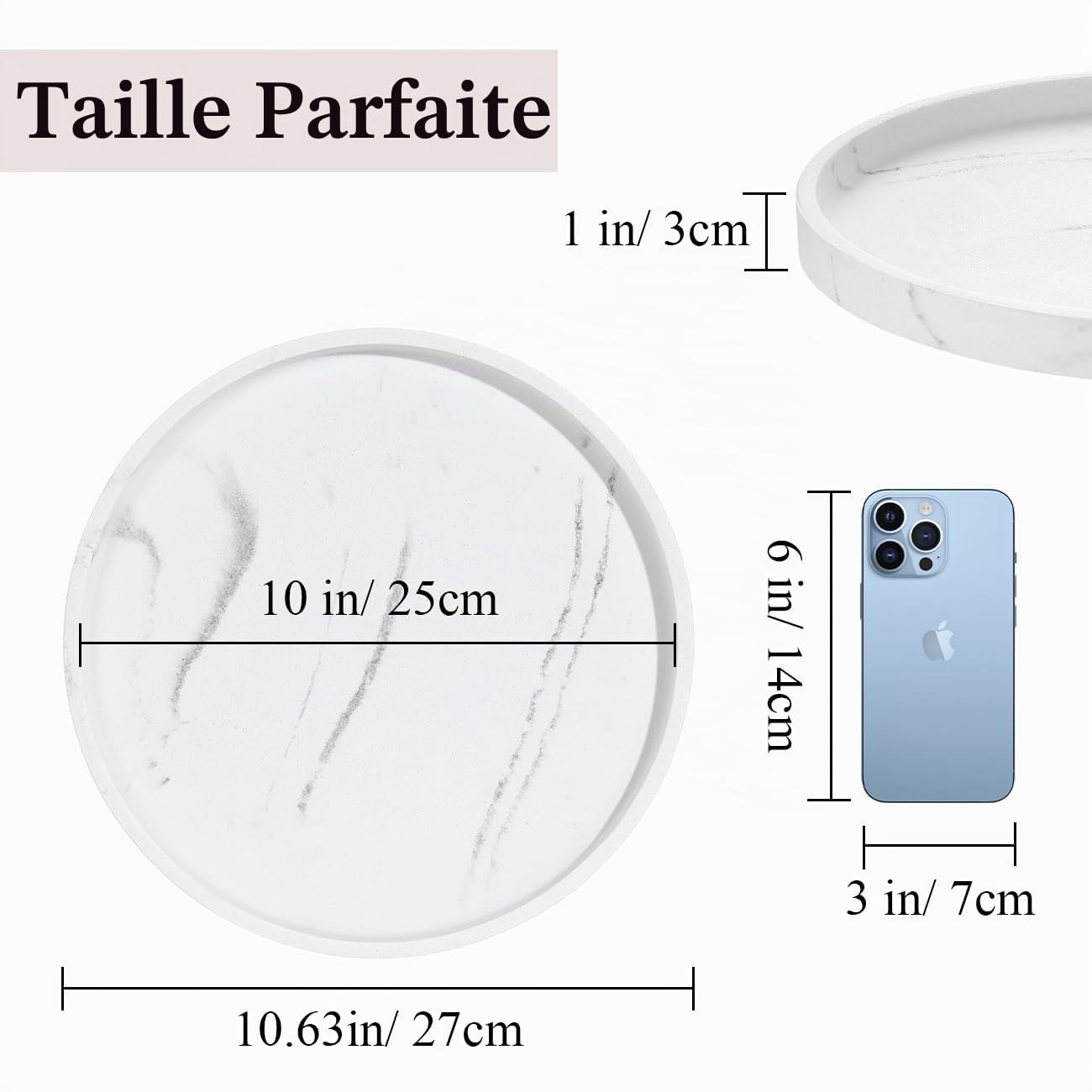 Luxspire Lazy Susan Organiseur de Salle de Bain Rotatif à 360° Diamètre 27 cm en résine pour Armoire Salle à Manger, Table, étagère à épices rotative pour Bouteilles cosmétiques, Gravier Blanc