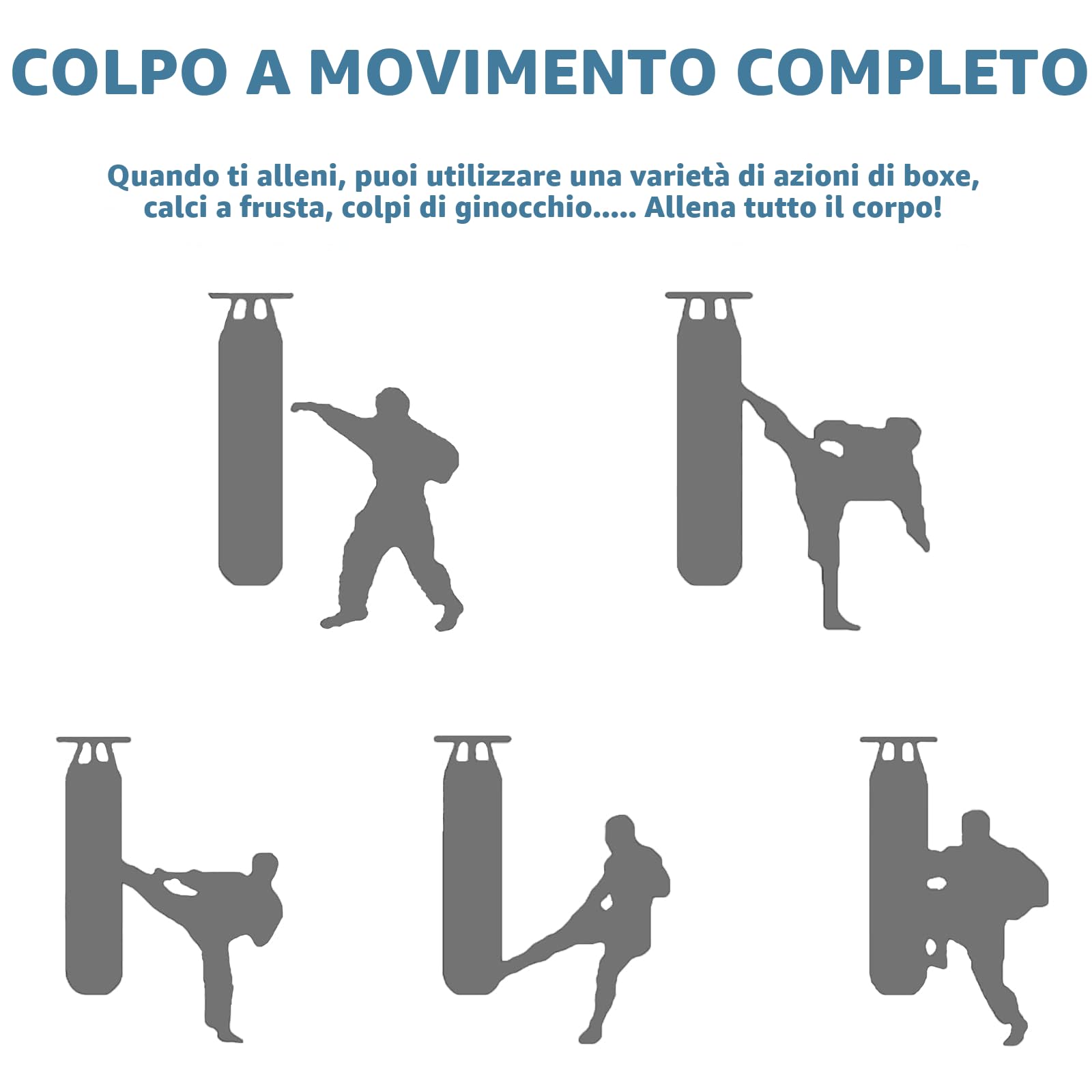 Set sacco da boxe - 100cm sacchi da boxe pesanti per adulti, pelle PU di alta qualità, kickboxing per arti marziali, allenamento MMA, Punch sandbag per allenamento fitness boxe (senza riempimento)
