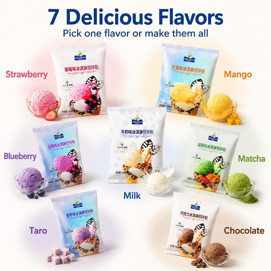 Mélange De Poudre Crème Glacée Maison (100 G/sachet) Avec 7 Saveurs – Desserts Rigides Et Mous À Utiliser Du Lait, Aucune Machine Nécessaire