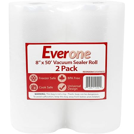 EverOne Vacuum Sealer Bag Roll for Sous Vide & Food Saver, 8" X 50', 2 Count