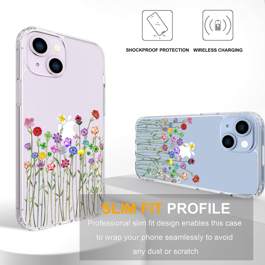 Funda para iPhone 14 Plus, ramo transparente y elegante | Lindas fundas transparentes para teléfono para mujeres con diseño, niñas con parachoques protector resistente