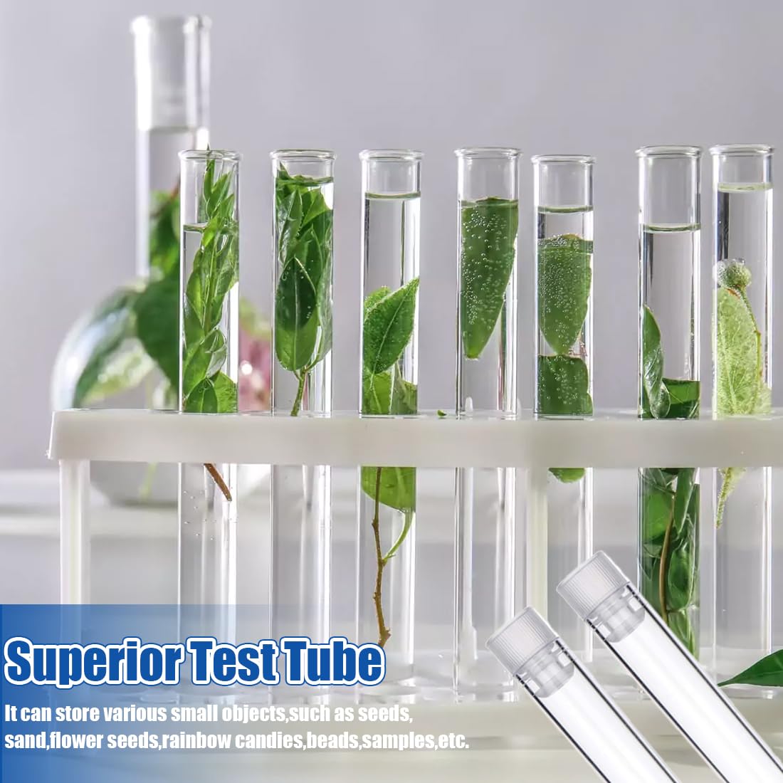 30 provette in plastica trasparente con coperchio, provette da 100 * 15 mm con tappo a vite, provette da laboratorio, adatte per esperimenti scientifici.