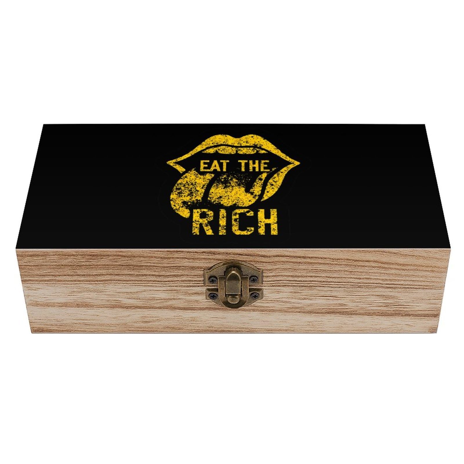 HLBSDM Eat The Rich Wooden Storage Box Craft Memory Keepsake Treasure Chest Box Jewelry Organizer