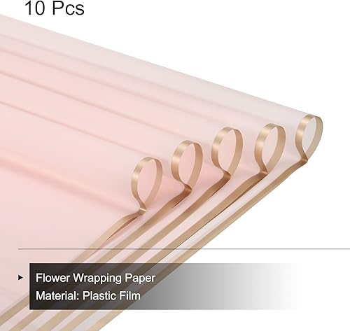 Miniatura 3 de MECCANIXITY 10 piezas de papel de regalo de flores con borde dorado, rosa de 22.8 x 22.8 pulgadas, impermeable, para suministros de ramo de