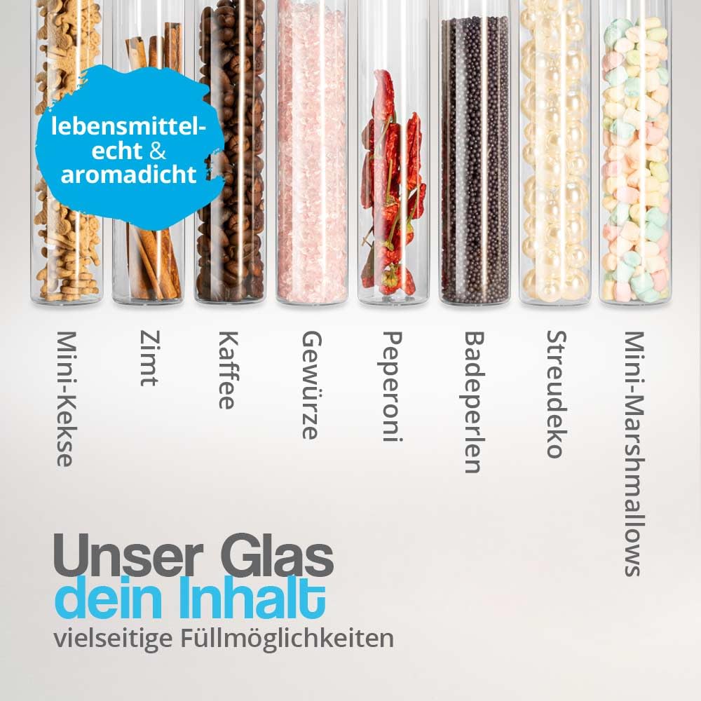 Tuuters 100x Tablettengläser mit Schnappdeckel, Rollrandflaschen aus Laborglas für Tabletten (75 x Ø24mm)