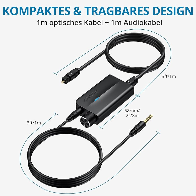 AUTOUTLET DAC Konverter 192kHz Digitális Analóg Audio Átalakító Hangerőszabályzóval SPDIF Toslink 3.5mm Jack Fejhallgató TV Játék