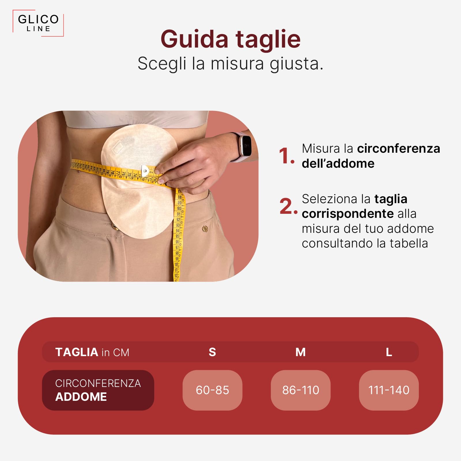 Glico Line Fascia Giorno Plus per Stomia Unisex, Ideale per Giorno e Notte, Tasca Interna per Contenere la Sacca, Made in Italy, Beige, M
