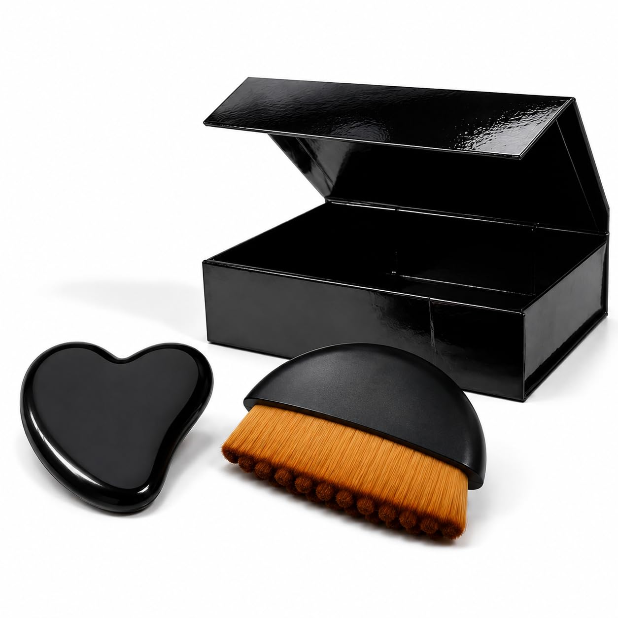 Anlee Noir Face Sculpting Kit — Lymphatic Drainage Face Brush & Black Obsidian Gua Sha Tool Set, Jawline Contouring Depuffing Facial Massage Kit, Luxury Gift Set