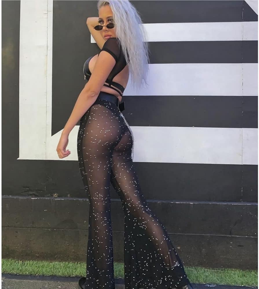 Women Rave Sheer Mesh Shiny Pants 