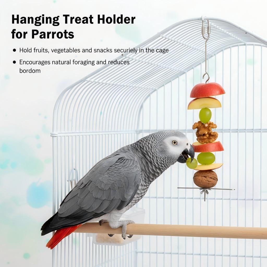 3P Stainless Steel Bird Cage Food Holder & Foraging Toy for Parakeets, Budgies, Macaws - Fruit & Vegetable Skewer Feeder - image 6