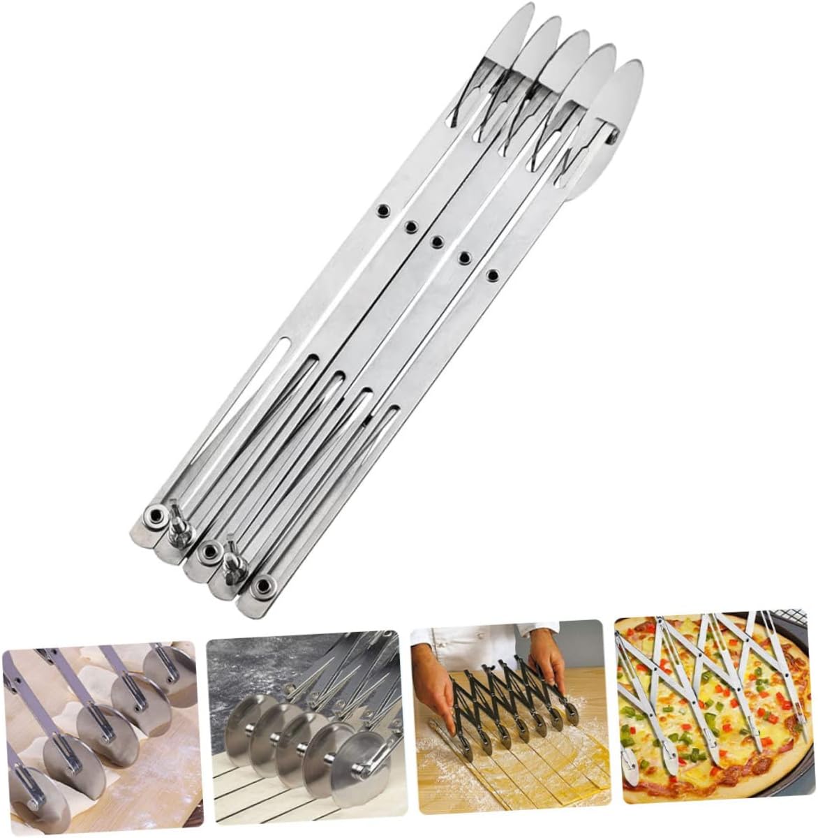 Healifty Adjustable Wheel Stainless Steel Pastry Cutter Dough Divider for Baking Smooth Multi Roller Pizza Slicer and Pasta Cutter for Cookie and Bread Slicing