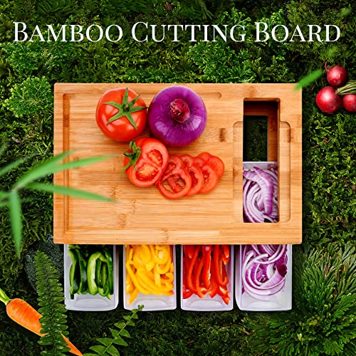 Vchin Cutting Board With Containers, Lids, Graters, Large Bamboo Chopping Board With Juice Groove, Kitchen Meal Prep Station - Sturdy, Organized, Easy To Use And Clean #TOP6