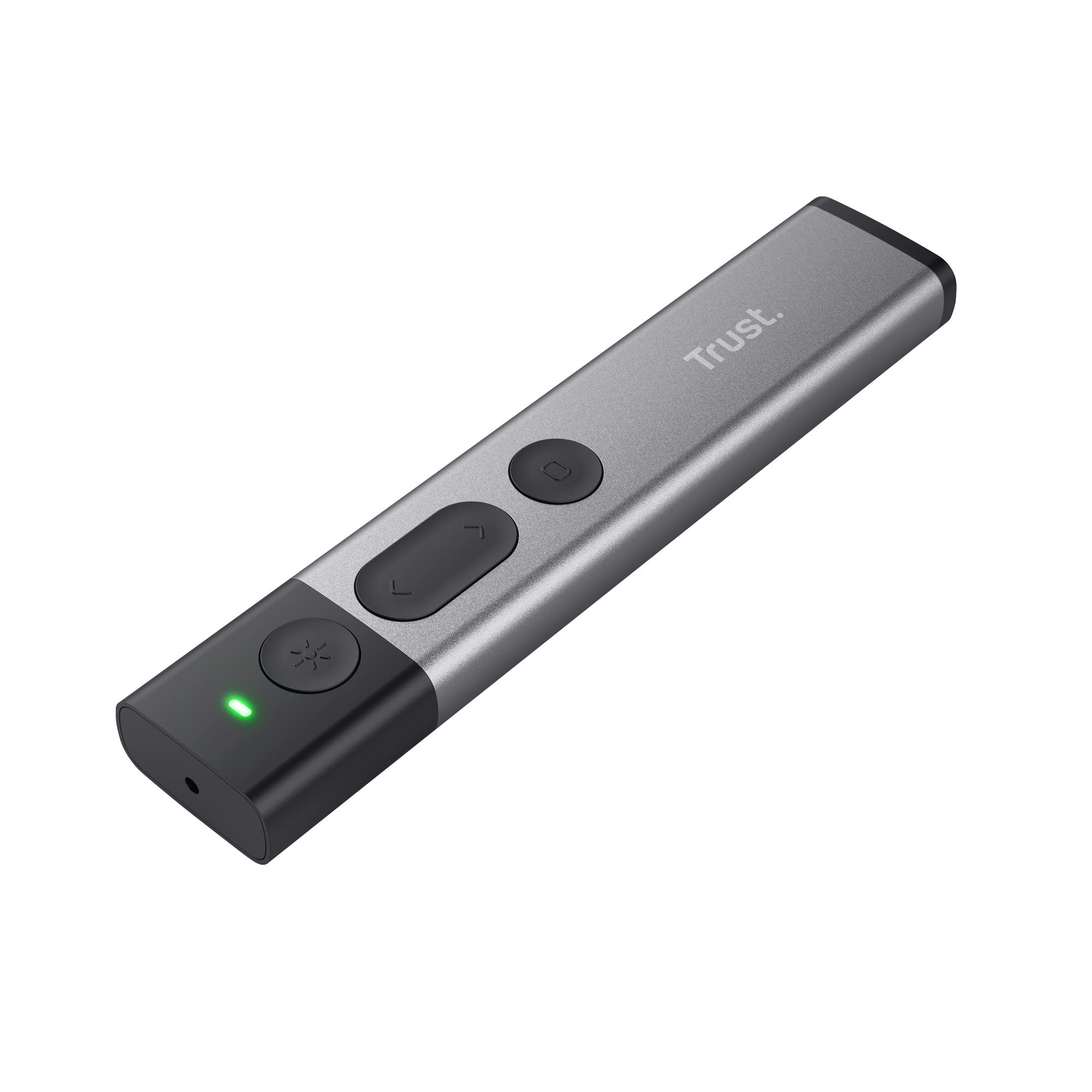 Trust Kazun Drahtlose Laser Präsentationshilfe mit 4 Powerpoint-Funktionen, Ultraflachen Design, Aluminiumgehäuse, Extra Große Reichweite 30 m, für PC/Laptop - Grau
