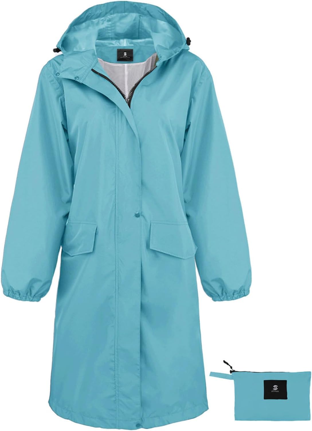 SaphiRoseWomen's Long Rain Jacket Waterproof Lightweight Hooded Raincoat Packable Knee Length Rain coatOEKO-TEX STANDARD 100