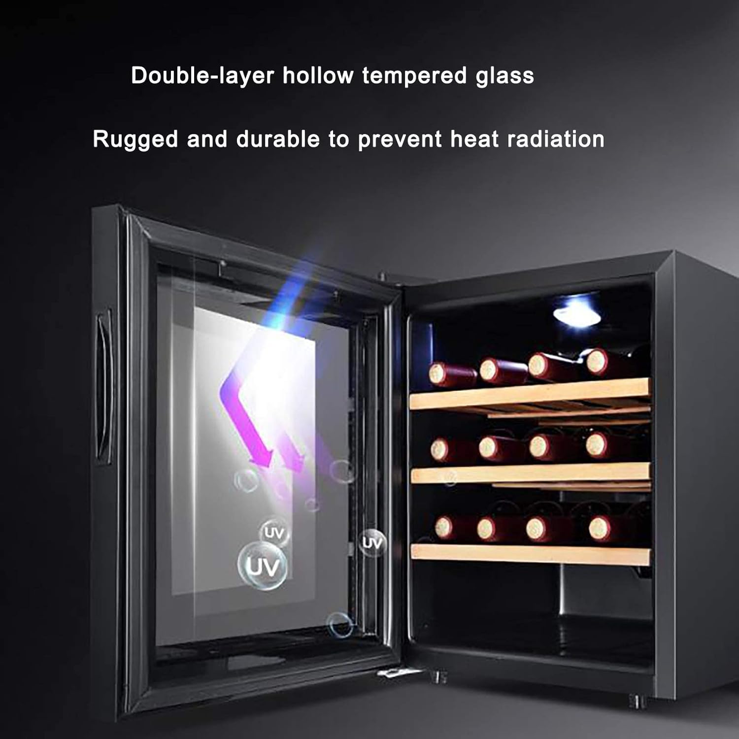 Wine Cooler Refrigerator Fridge 16 Bottles Single Zone Wine Cellar Freestanding Wine Chiller with Double-Layer Glass Door Touch Screen Stainless Steel
