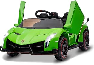 GarveeHome Lamborghini 12V Children's Electric Car with Licence – Scissor Doors – Parental Remote Control – LED Lights – Wide Seat – MP3/Wireless Music – for Children 3-8 Years Old – Green