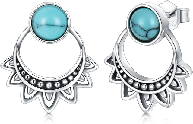 Turquoise Dangle Drop Earrings 925 Sterling Silver Lotus Flower Earrings for Women Yoga Stud Earrings Turquoise Jewellery Gifts for Girls Women