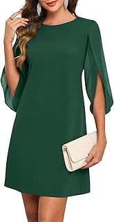 Women's 2025 Flutter Sleeve Cocktail Dress Crew Neck Chiffon Formal Wedding Guest Party Dresses