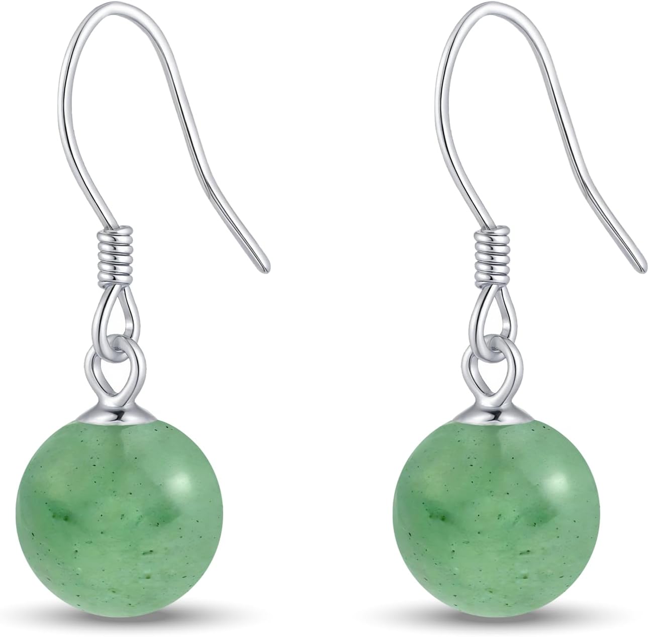 Jade Earrings for Women, Silver Handmade 8MM Green Dangle Earrings for Women Natural Aventurine Crystal Jewelry Gift for Birthday, Anniversary, Graduation & Sensitive Ears
