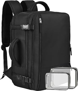Large Travel Backpack for Women Men, 40L Carry On Backpack Airline Approved, 17 inch Laptop Backpack, Hiking Backpack, Waterproof Weekender Person Item Bag, Black