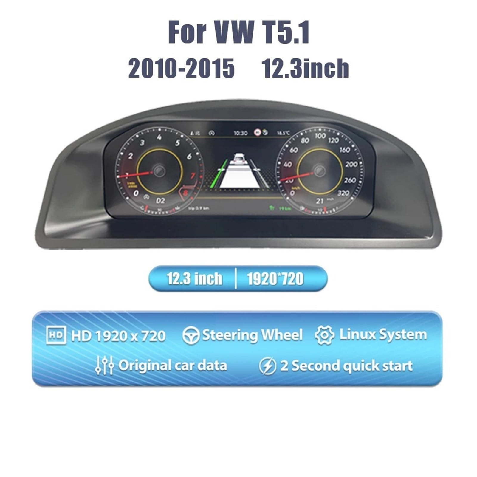 Cyfrowy miernik prędkościomierz 12,3-calowy cyfrowy panel LCD z deską rozdzielczą pasujący do VW T5.1 T5.2 Caravelle Multivan Transporter 2010-15 Panel instrumentów Kokpit