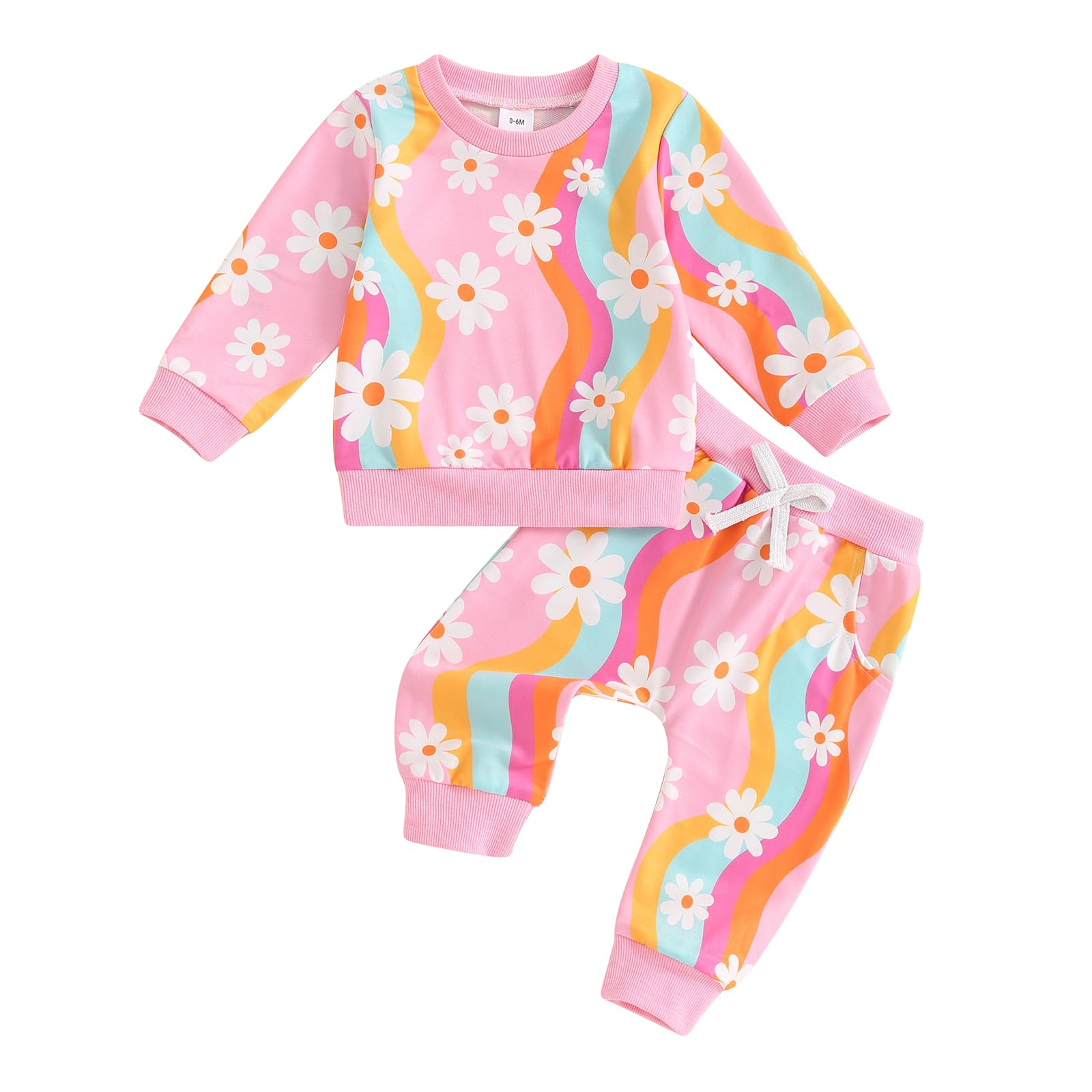 JLKGICF Toddler Baby Girl Fall Winter Outfit Butterfly/Strawberry Sweatshirt Pants Set Cute Clothes 3 6 9 12 18 Months 2T 3T (Rainbow Daisy Pink, 2-3T)