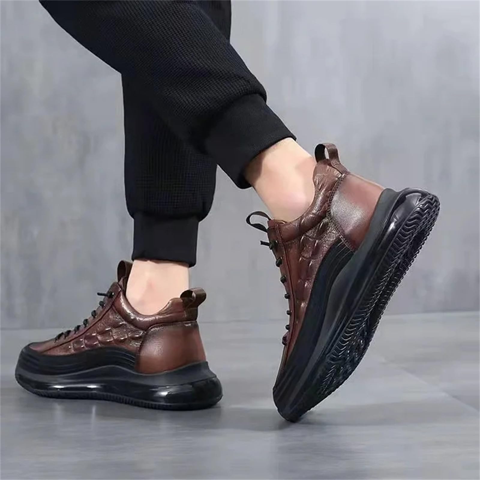 Chaussures en cuir pour homme - Semelle épaisse - Chaussures de sport - Chaussures de loisirs - Chaussures de marche - Semelle plate - Chaussures de fitness confortables - Antidérapantes