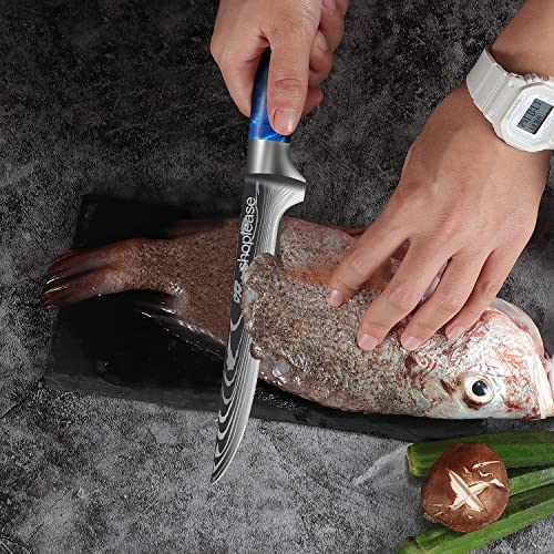 Professional 6-Inch Boning Knife, Blue Resin Handle, Damascus Pattern Blade, Sharp Hand-Edged Steel with Perfect Balance Pinch Point, for Meat Deboning, 15.3cm Blade Length - Image 5