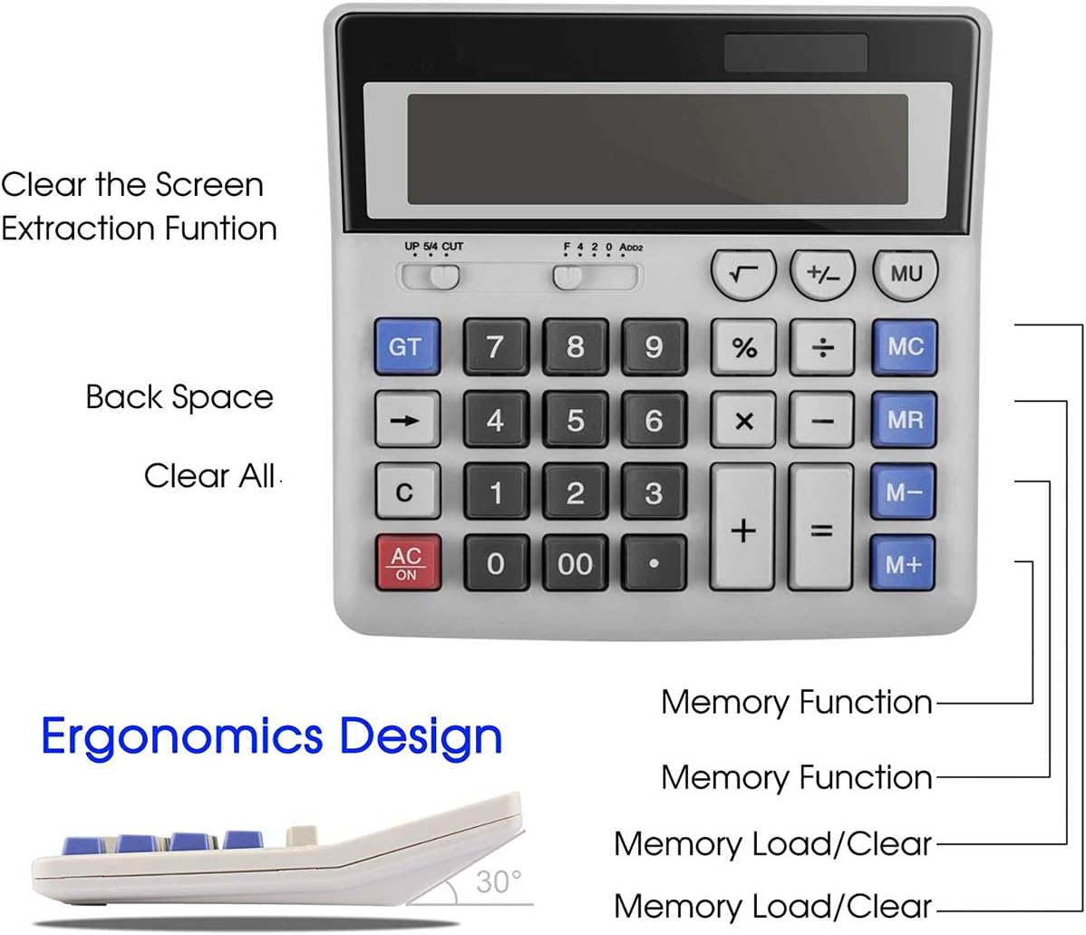 GenericABCDEFG Calculators, Large Key Calculators Office Desktop Calculator, 12 Digit Large LCD Display, Function Electronic Calculator,Button Battery and AA Battery Powered