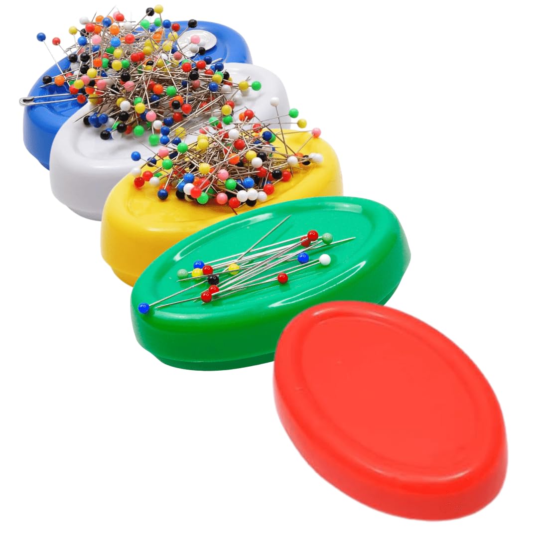 Magnetic Pin Cushions Bundle - Rainbow Maker Bundle - 5 Table Top Magnetic Pin Cushions - White, Green, Blue, Yellow, Red, Blue