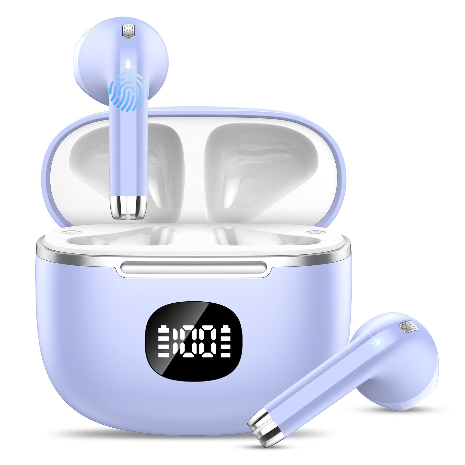 TIMU Bluetooth 5.3 Wireless In-Ear Headphones, 50 Hours ENC Noise Cancelling Earbuds, Deep Bass, IP7 Waterproof, Purple