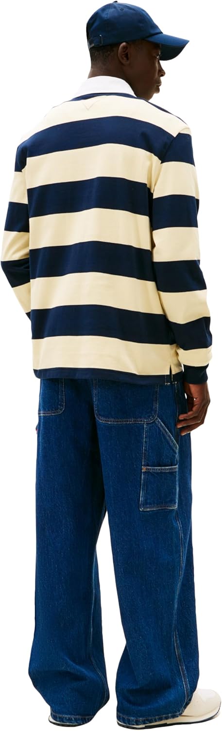 Tommy Jeans Men's Striped Lightweight Rugby Polo Shirt with Embroidered Logo