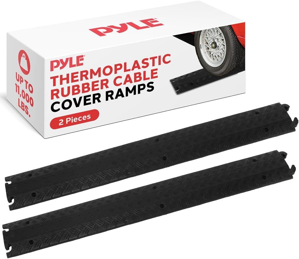 Pyle 40-Inch Rubber Cable Protector Ramp - Channel Heavy Floor Cord Concealer for Extension Cords & Hoses, Driveway Protective Covering Armor, 11,000 lbs Load Capacity, Indoor/Outdoor Use (Pack of 2)