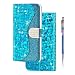 Produktbild Finemoco Hülle für Samsung Galaxy S10 5G Handyhülle Leder,Glitzer Flip Case Premium PU mit Brieftasche Handytasche Magnet Standfunktion Wallet Folie Cover Silikon Bumper 360 Grad Schutzhülle, Blau