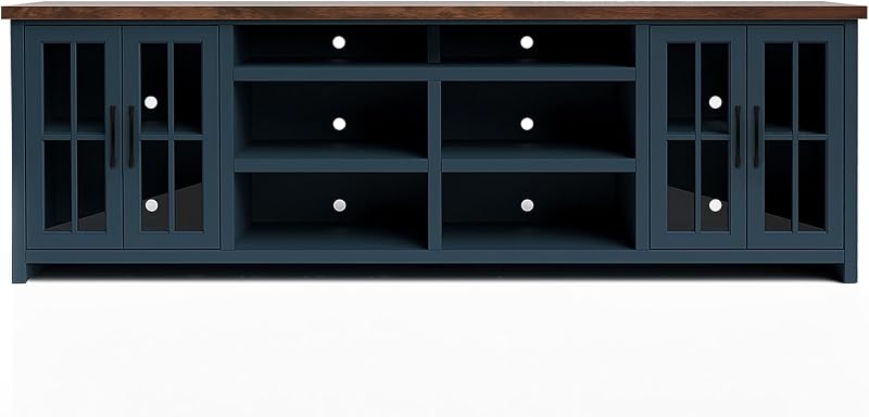 Bridgevine Home Nantucket 96 inch TV Stand Console for TVs up to 100 inches, Blue Denim and Whiskey Finish image 5