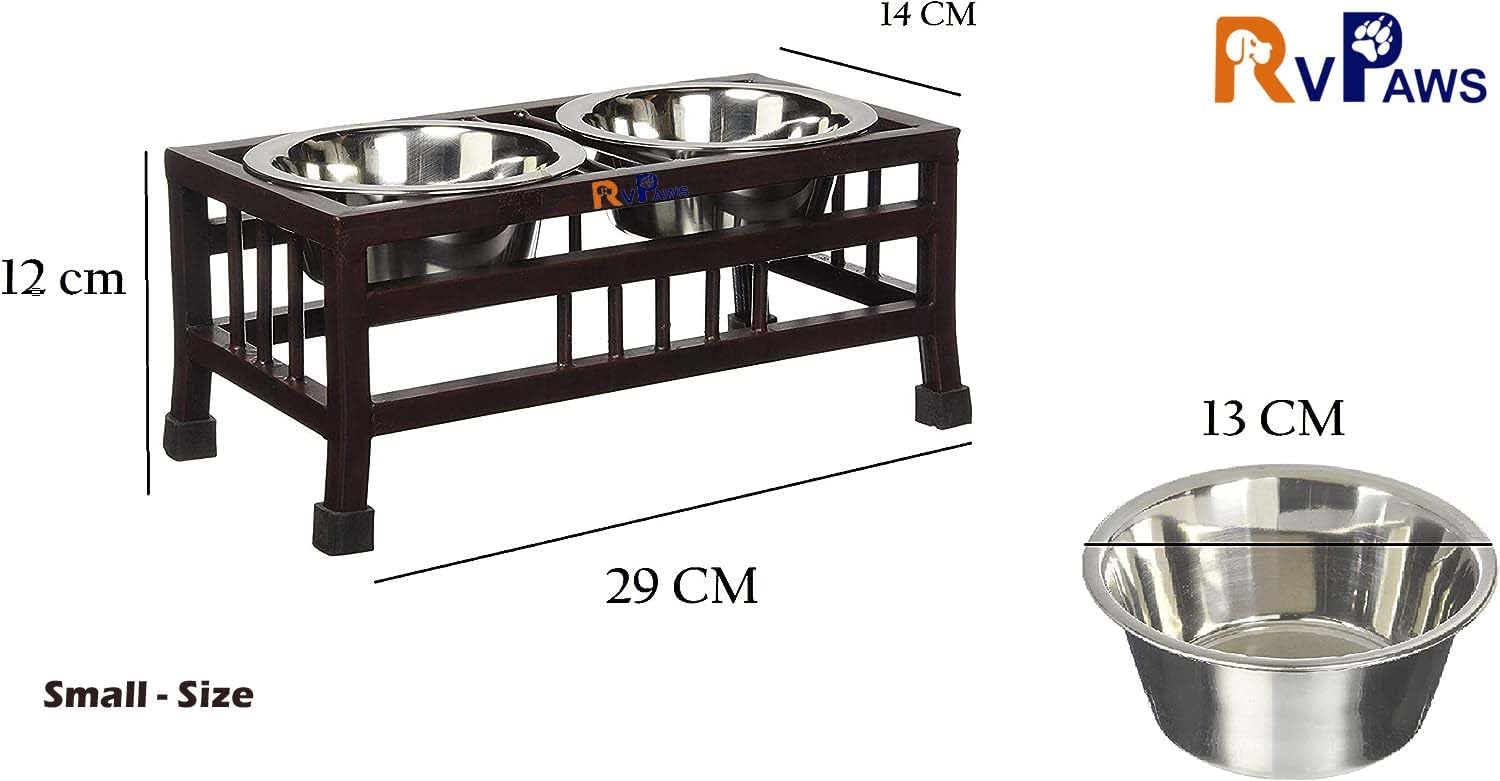 Woofy Stainless Steel Dog Elevated Dinner Stand Bowl Non-Slip Feeding and Watering for Puppies and Small Dogs (Small-2X 350Ml),?29.5 cm,H_12.5 cm,W_14 cm