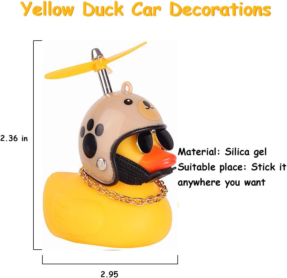 wonuu Rubber Duck Toy Car Ornaments Yellow Duck Car Dashboard Decorations Squeeze Duck Bicycle Horns with Propeller Helmet