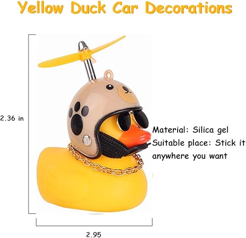 Vista 23 de wonuu Adornos de pato de goma para automóvil, decoración de tablero de instrumentos de pato amarillo, cuernos de bicicleta de pato con casco