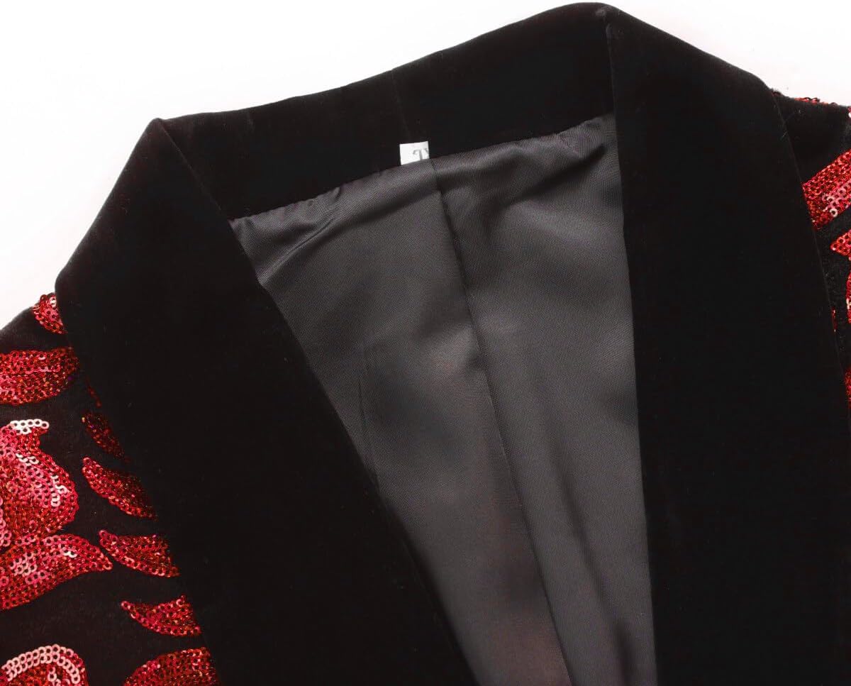 Iynnijoy Mens Velvet Sequins Blazer Shiny Sequin Tuxedo Suit Blazer Jacket for Party Wedding Banquet Prom