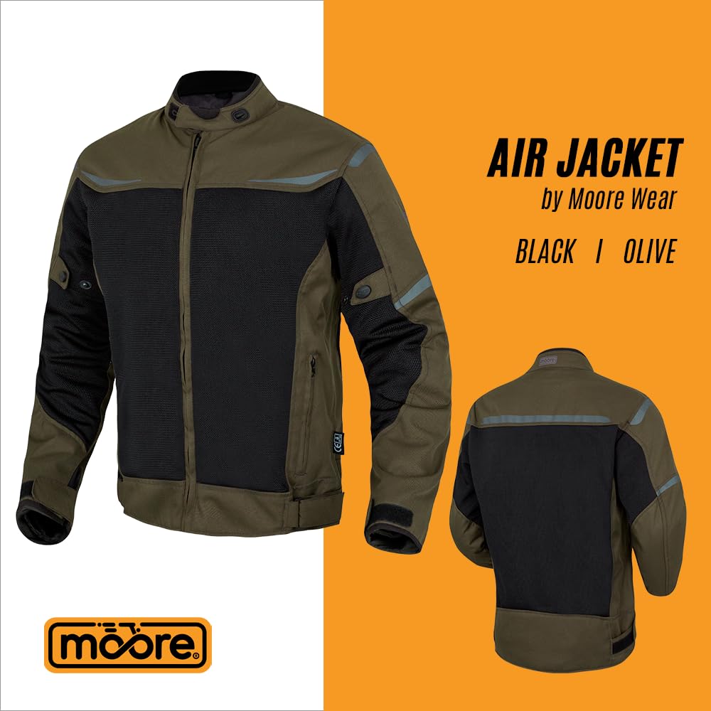 Moore I Chaqueta de Moto Air, Ceniza/Negro – Alta Ventilación, Protecciones CE, Diseño Deportivo
