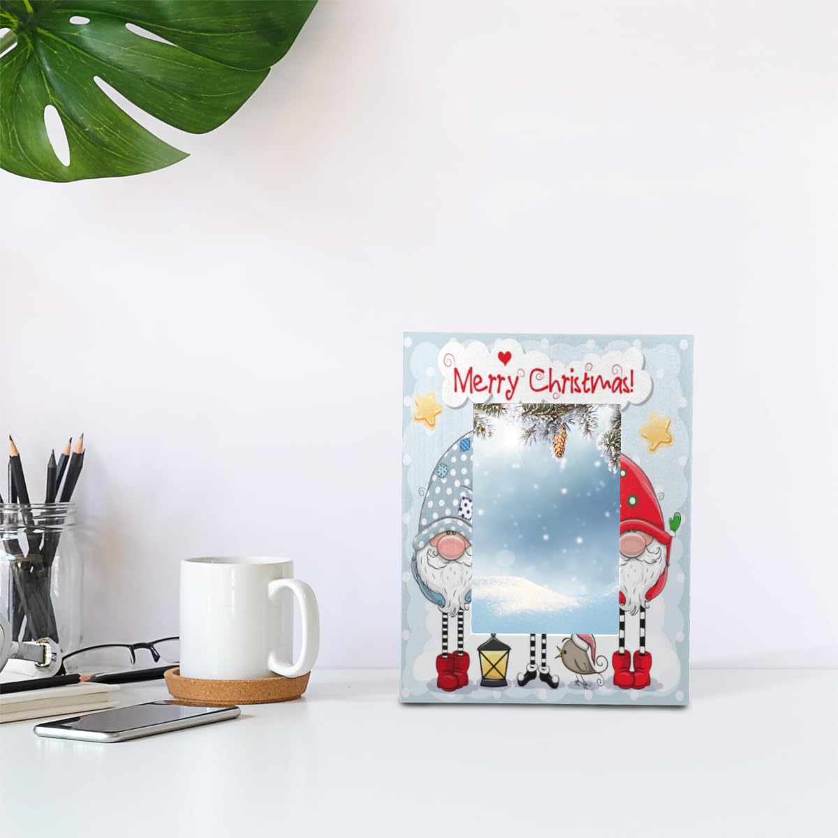 buon natale e felice anno nuovo, cartolina di natale con cornice per foto con babbo natale e amici, stile art paper 3686701 Arte vettoriale a Vecteezy
