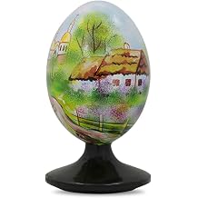 BestPysanky Ukrainian Village Scene with Church Wooden Easter Egg Figurine 4.75 Inches