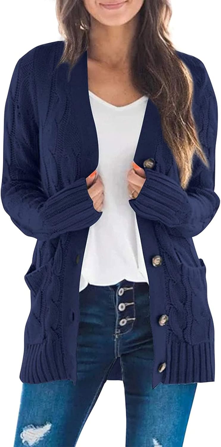 ZESICA Women's Cardigan Sweaters 2025 Fall Button Down Open Front Cable Knit Casual Trendy Winter Clothing Outerwear
