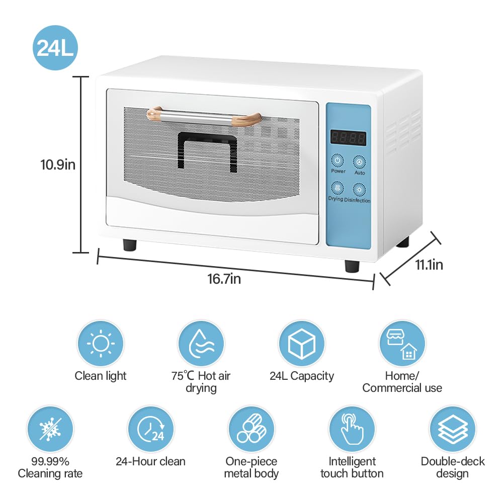 YUEWO Nail Tool Cleaning Machine 10L High Capacity Multi-Functional Nail Cleaner Box Manicure Tool Cleaning Cabinet Intelligent Touch Panel Salon Equipment for Spa Beauty Home (24L)